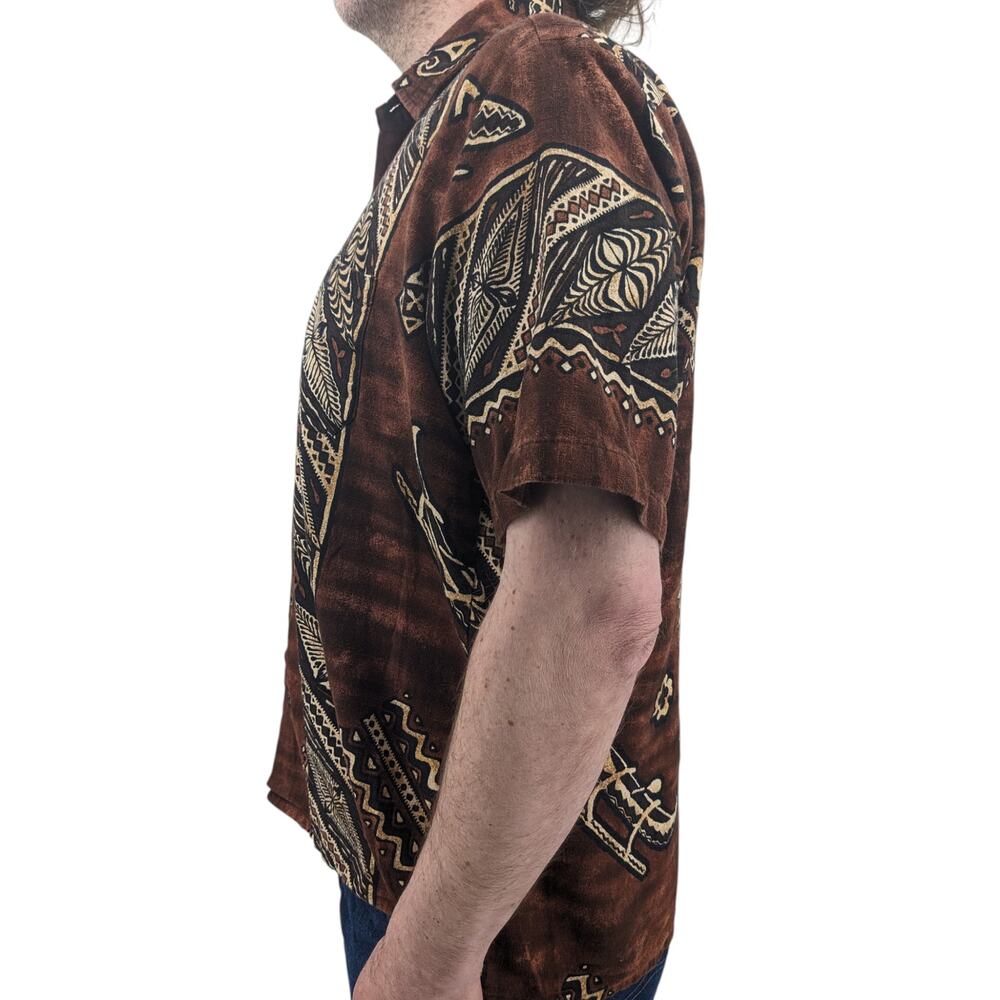 Vintage 1960's "Tuimalila" Turtle Aloha HAWAIIAN MEN'S SHIRT Bark Cloth Fabric - Picture 8 of 9